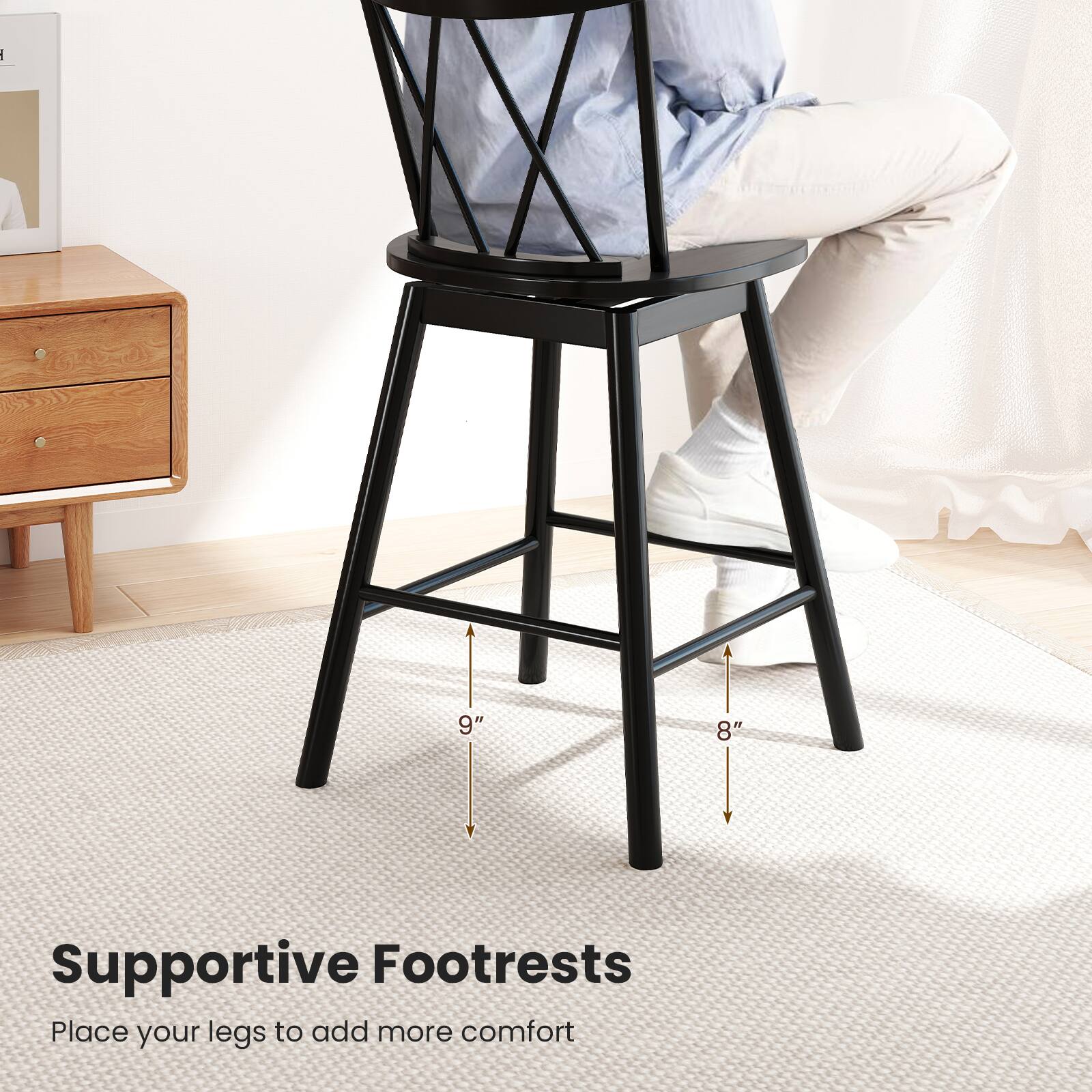 Supportive Footrests
Place your legs to add more comfort.
