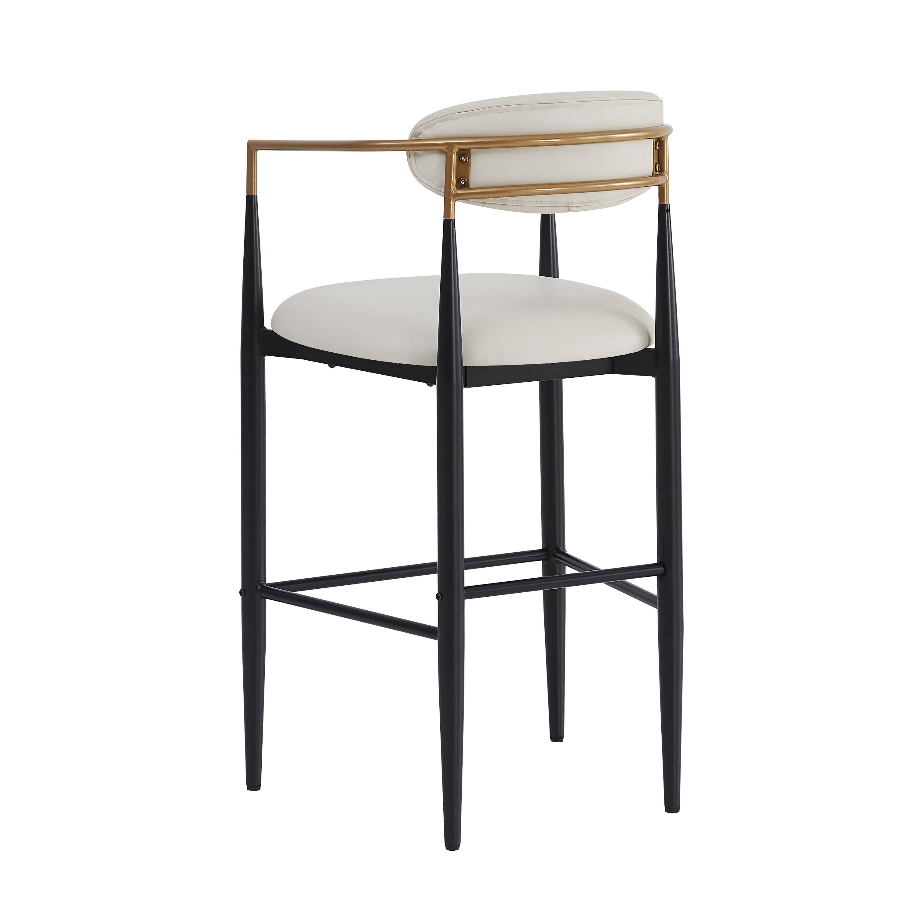 Alt View 6. APRILSOUL - Barstools Set of 2 Upholstered Back Kitchen Island Beige Faux PU Leather Black Iron 260LBS - White.