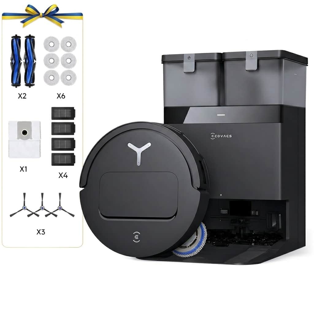 ECOVACS Robotics - DEEBOT T50 Omni Care Robot Vacuum and Mop With Extra Accessories, 3.19” Ultra-Slim, 15,000Pa Suction, Hands-Free Station - Black