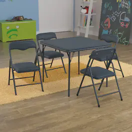 Emma + Oliver - Kids 5 Piece Folding Table and Chair Set - Kids Activity Table Set - Navy