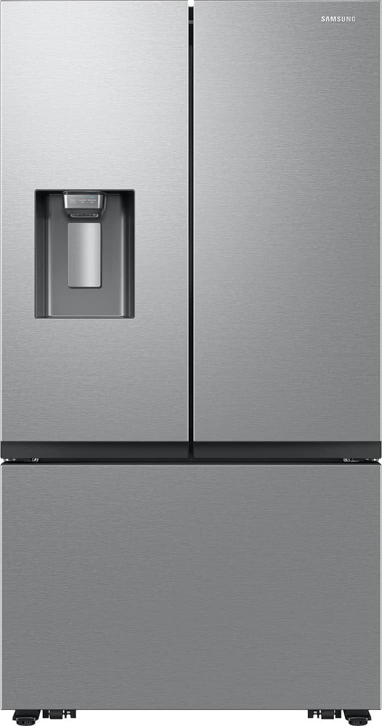 Front. Samsung - 31 cu. ft. Mega Capacity 3-Door French Door Refrigerator with External Water and Ice Dispenser - Fingerprint Resistant Stainless Steel.