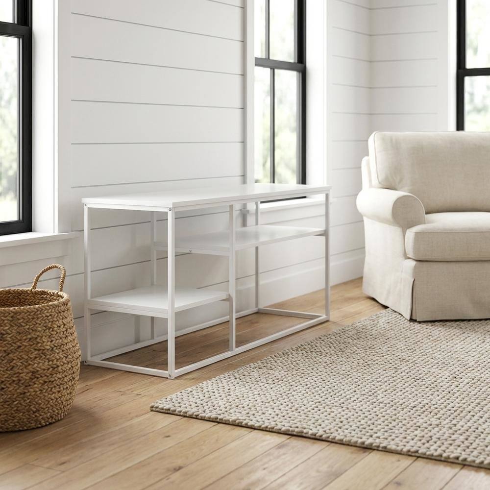 Alt View 1. FurniFact - Modern White TV Stand for TVs up to 50 Inch with Solid Wood and Walnut Veneers - Green.