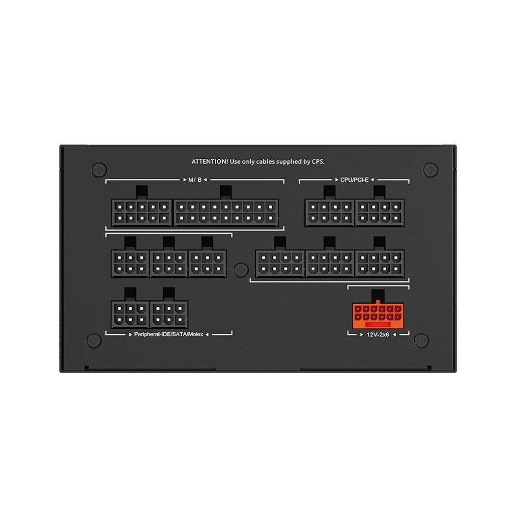ATTENTION! Use only cables supplied by CPS.

- M/4 A CPU/PCI-E
- Peripheral-IDE/SATA/Molex
- 12V-2x6