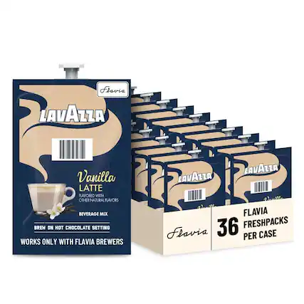 Flavia LAVAZZA Vanilla LATTE NATURAL WITH OTHER NATURAL FLAVORS FLAVIA BREW ON HOT CHOCOLATE SETTING 36 FRESHPACKS PER CASE WORKS ONLY WITH FLAVIA BREWERS