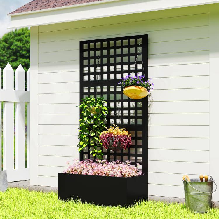 Alt View 2. PULUZ - Galvanized Raised Garden Bed Planter Box with Trellis for Climbing Plants, Vegetable, Vines - Black.