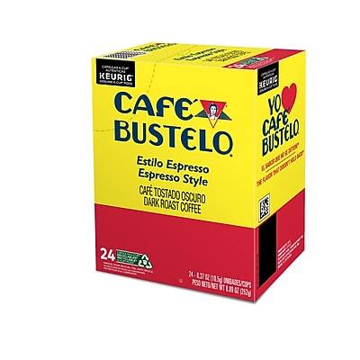KEURIG  
CAFE BUSTELO  
Estilo Espresso  
Espresso Style  
CAFE TOSTADO OSCURO  
DARK ROAST COFFEE  

24 K-CUPS  
1.37 OZ (39g) NET  
(252g)  

YO ❤️ CAFE BUSTELO