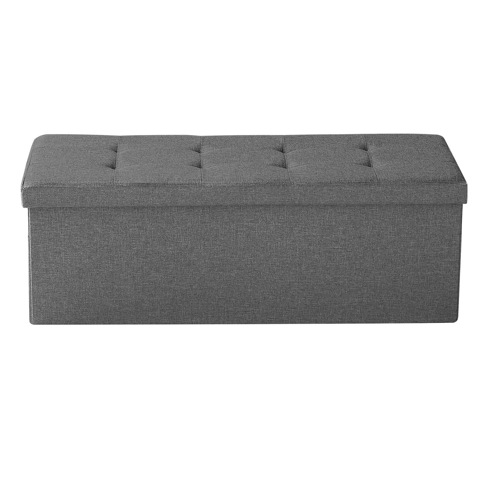 Alt View 5. VEVOR - Foldable Storage Ottoman Bench with Side Pockets, Upholstered Chest Supports 660 lbs, Linen Fabric Bench - Gray.