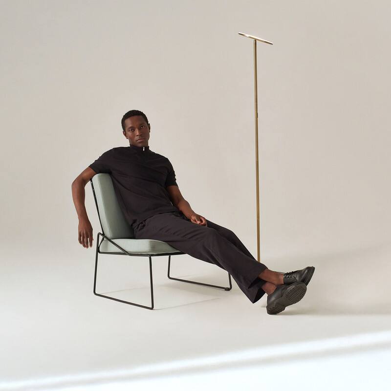 Alt View 1. Brightech - Sky Flux LED Modern Industrial Torchère Dimmable Super Bright Floor Lamp with Built-in Adjustable Head Tilt - Antiqued Brass.