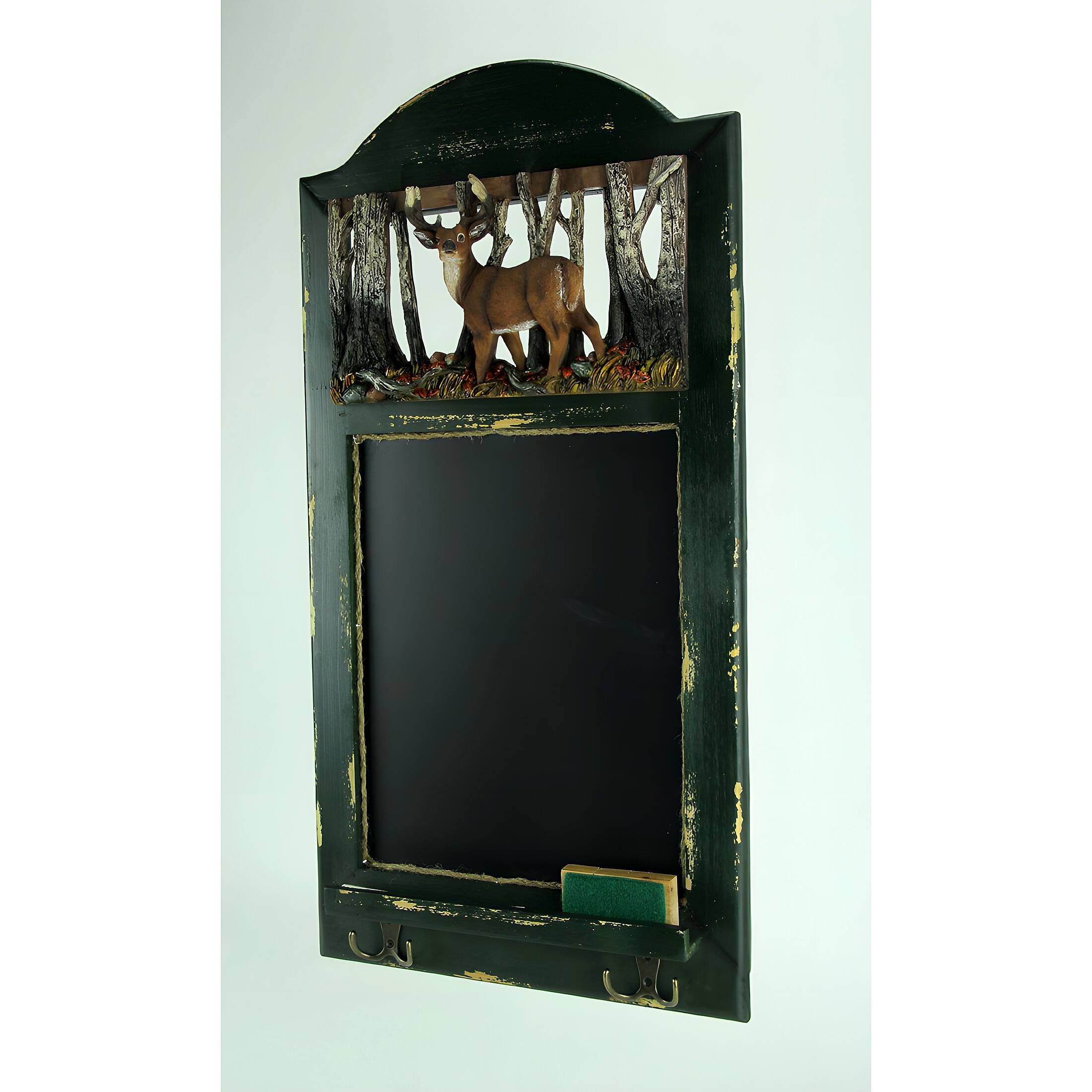 Alt View 1. Rivers Edge - Rustic Wood Frame Country Deer Hanging Chalkboard with Hooks - Dark Green.