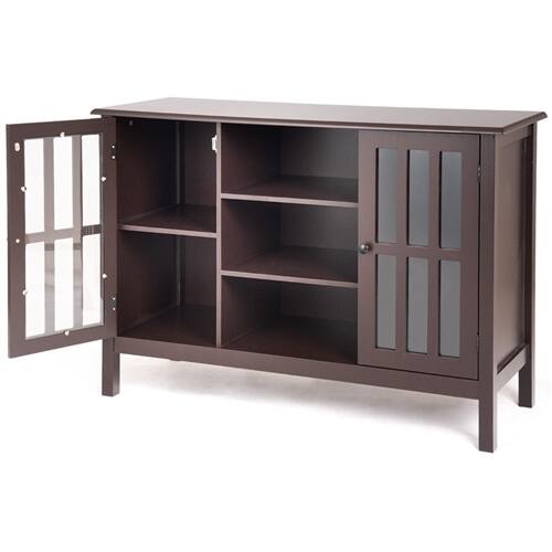 Back. SlickBlue - Wooden TV Stand with Glass Doors, 43-Inch Media Console - Brown.