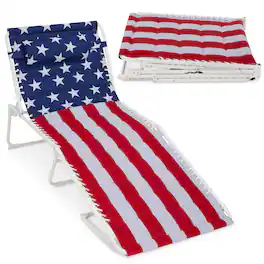 Best Choice Products - Extra Wide Padded Patio Chaise Lounge Chair, Portable Recliner w/ 8 Positions - American Flag