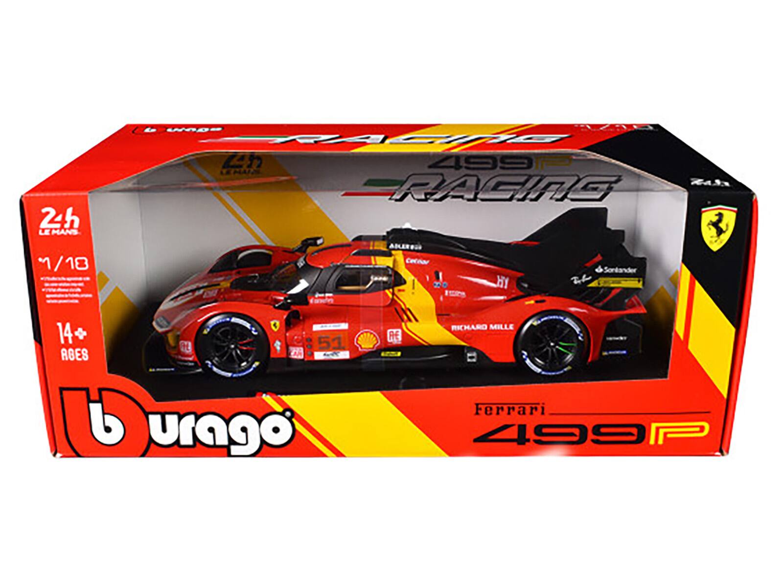 24h LE MANS  
1/18  
WRD- RACHO Zn 499  
LE MANS Bb RAGIAG ADLERTOS  
Cecora Santander  
H 14+ 51 H  
ABES burago  
RE RICHARD MILLE Ferrari 499 P