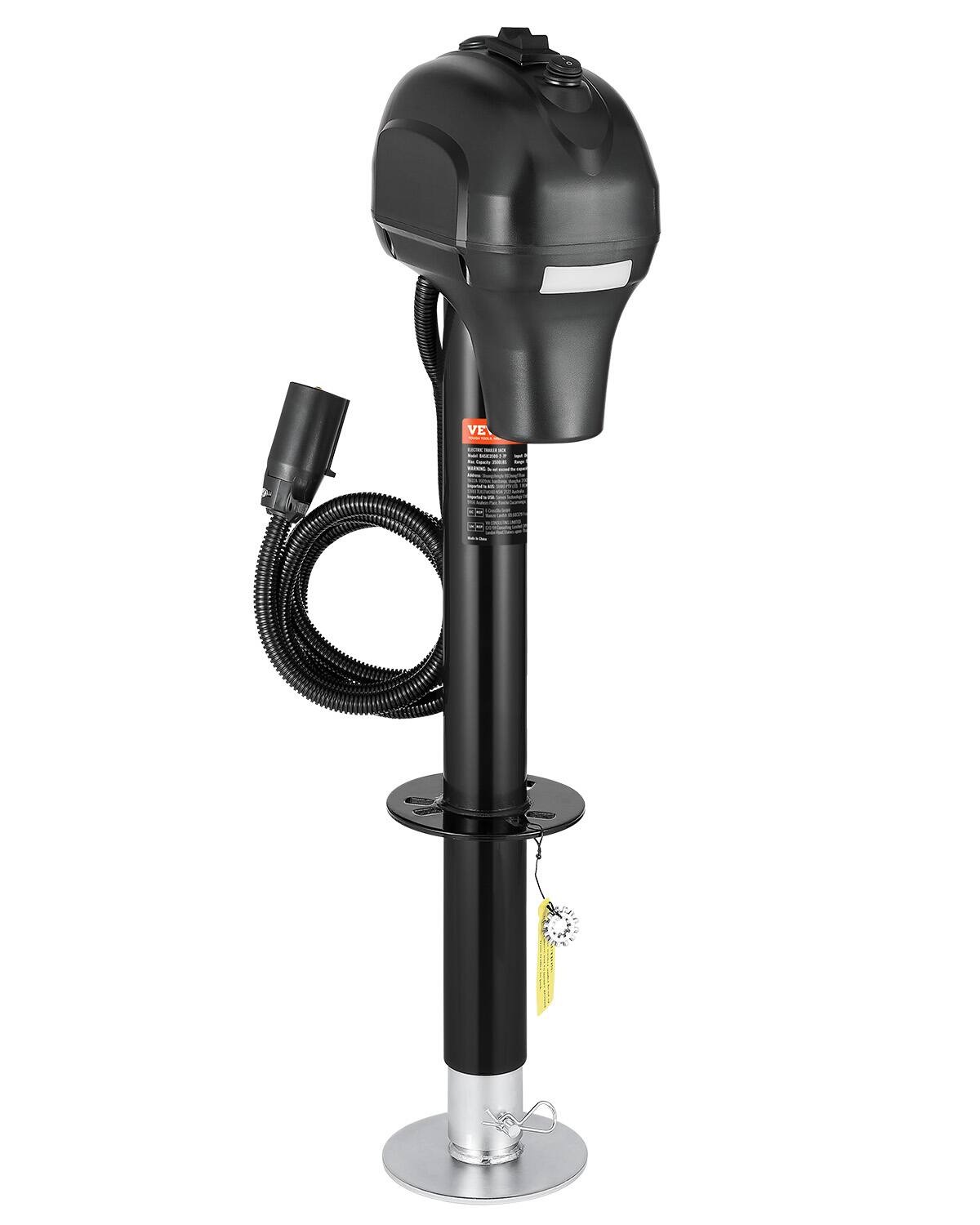 Front. VEVOR - Electric Trailer Jack, 3500 lbs, Heavy Duty RV Electric Power Tongue Jack with 7-pin Connector, Manual Crank Handle - Black.