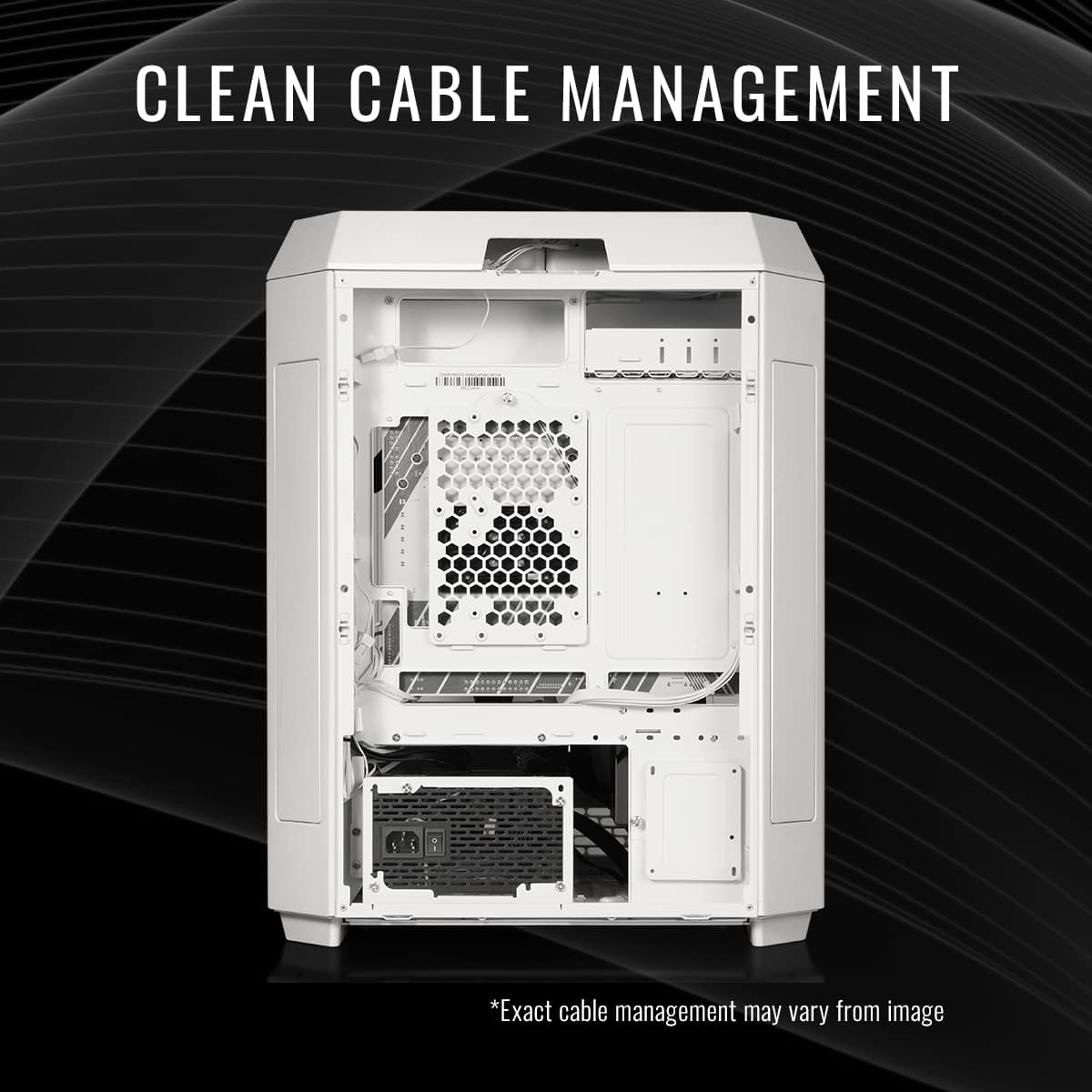 Clean Cable Management: Exact cable management may vary from image.