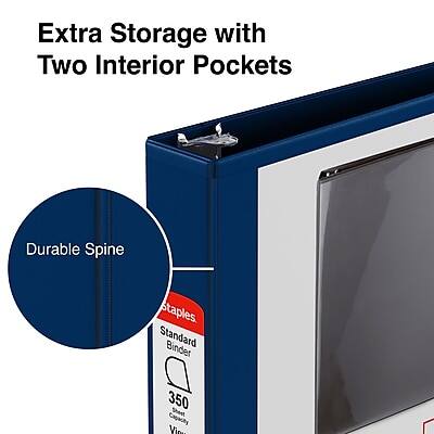 Extra Storage with Two Interior Pockets  
Durable Spine  
Standard Binder 350 Sheet Capacity  
Staples