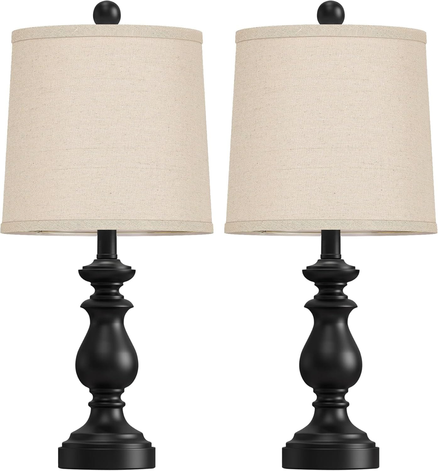 FINEAK - Rustic Farmhouse Table Lamps Set of 2 with Linen Shades - Matte Black