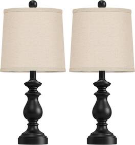 FINEAK - Rustic Farmhouse Table Lamps Set of 2 with Linen Shades - Matte Black