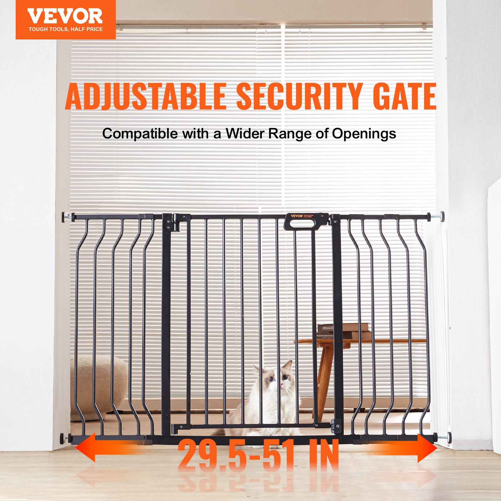 VEVOR TOUGH TOOLS, HALF PRICE ADJUSTABLE SECURITY GATE Compatible with a Wider Range of Openings (29.5-51 IN)