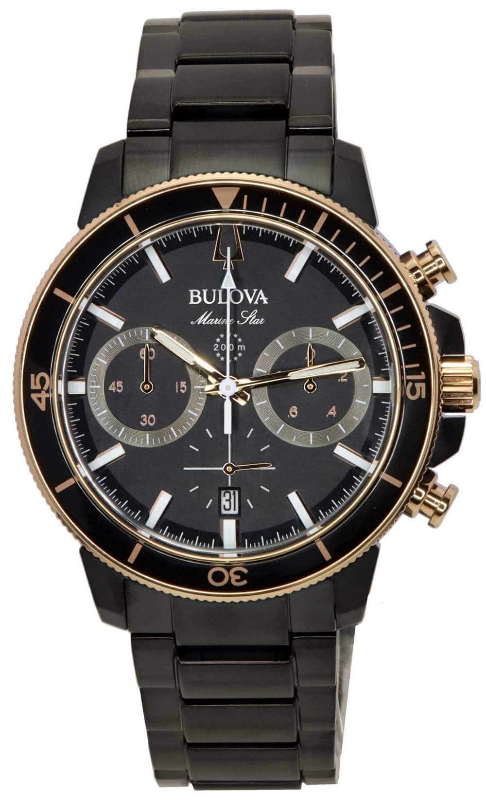 Bulova - Marine Star Chronograph Quartz Diver's 98B302 Men's Watch Stainless Steel 200M - Black