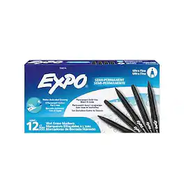 Expo - Vis-a-Vis Wet Erase Markers, Ultra Fine Tip, 12/Pack - Black