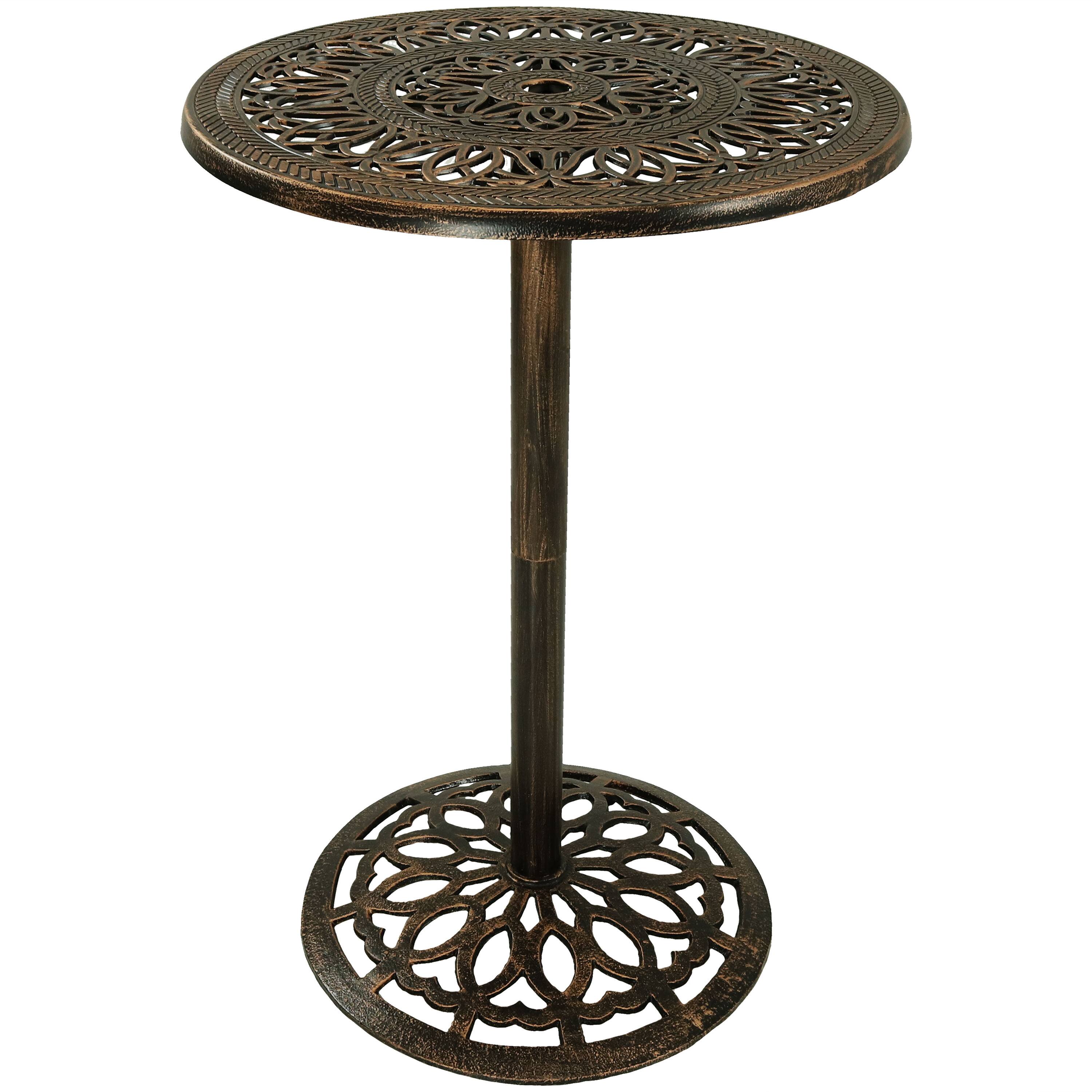 Front. Sunnydaze - 26 in Cast Iron Round Patio Bar-Height Table - Bronze.