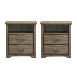 Vaczon - Rustic Grey Nightstands (Set of 2) with Open Shelf and 2 Drawers - Gray