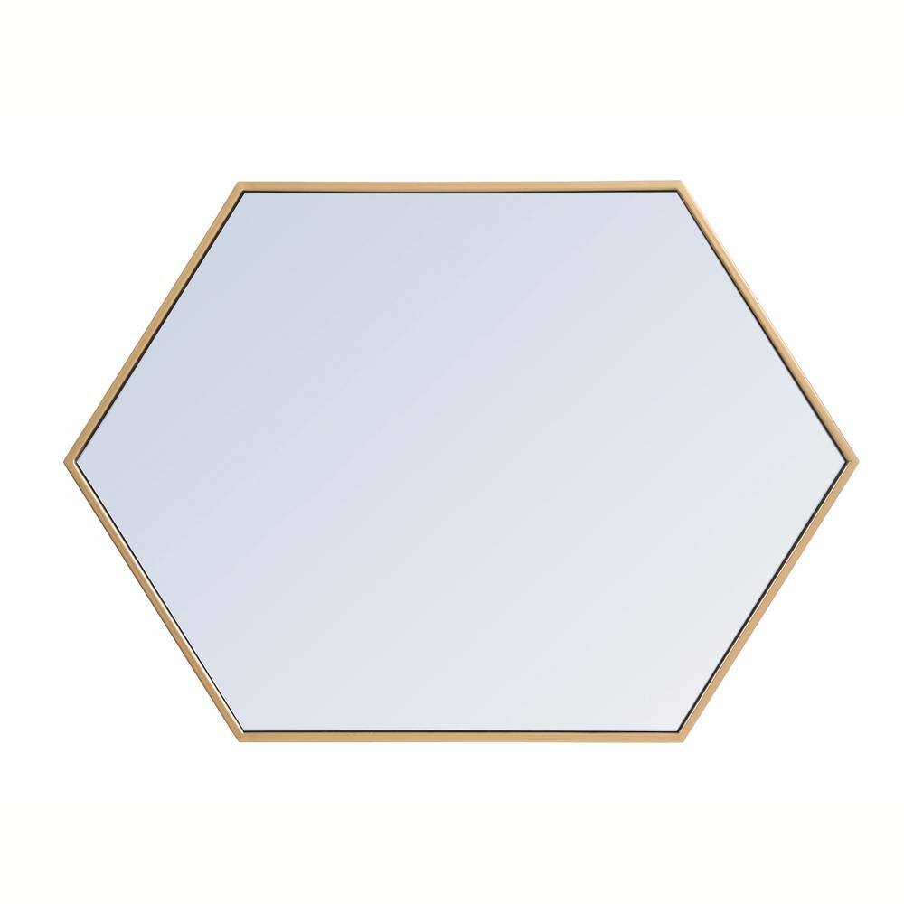 Back. Elegant Decor - Metal frame hexagon mirror 24 inch in Brass - Brass.