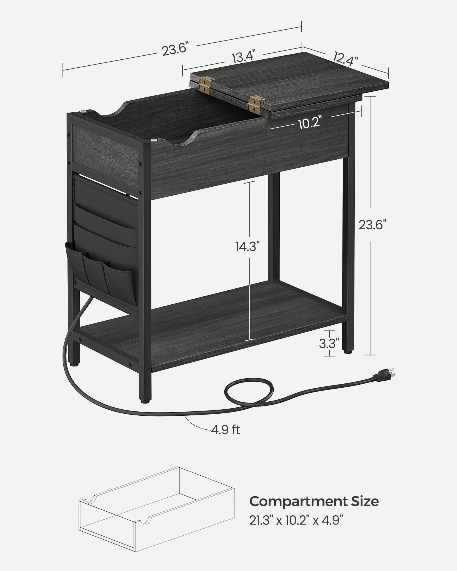 23.6"  
13.4"  
12.4"  
10.2"  
14.3"  
23.6"  
3.3"  
4.9 ft  

Compartment Size  
21.3" x 10.2" x 4.9"