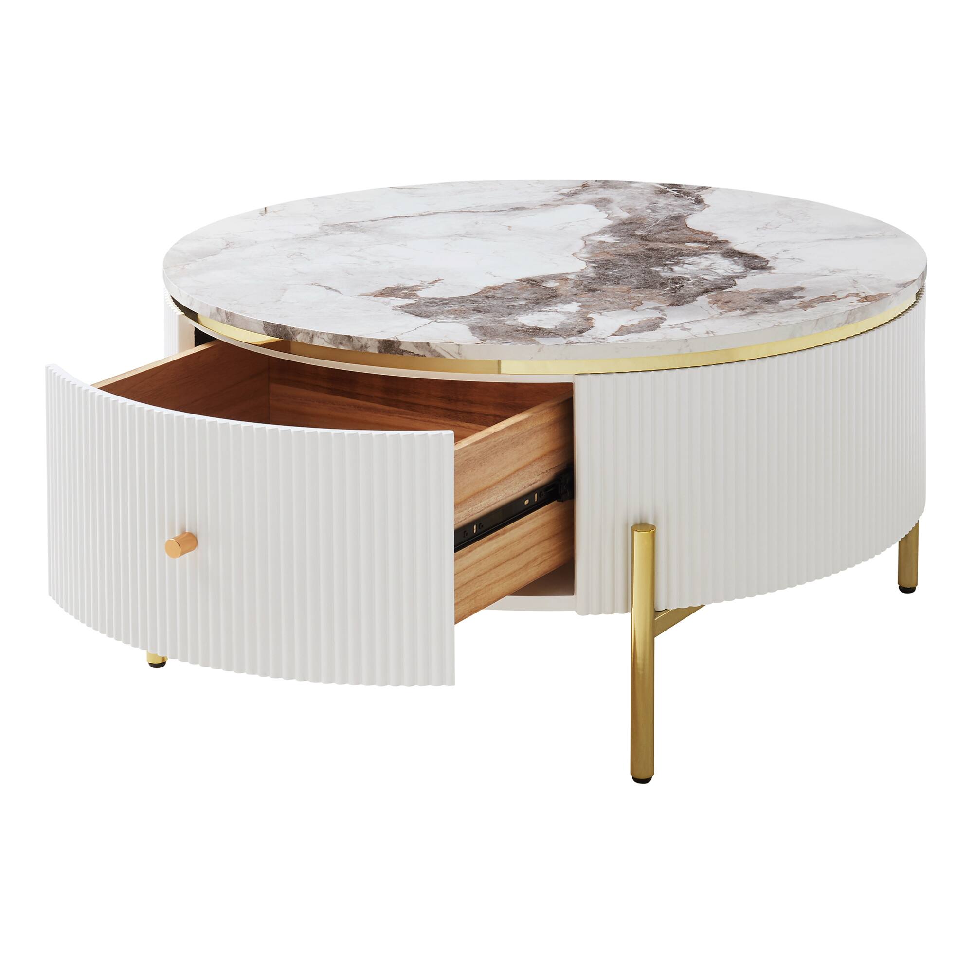 Alt View 9. GOODSILO - Contemporary Round Coffee Table with Dual Large Drawers for Enhanced Living Room Storage and Style - Off White.
