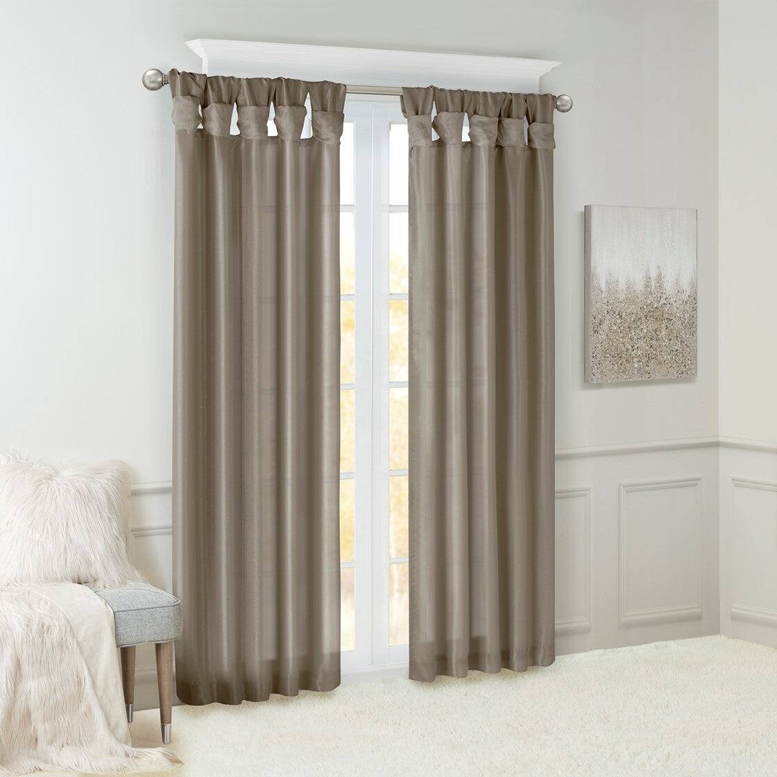 Alt View 7. BreeBe - Twist Tab Lined Window Curtain Panel Pewter 50x108' - Pewter.