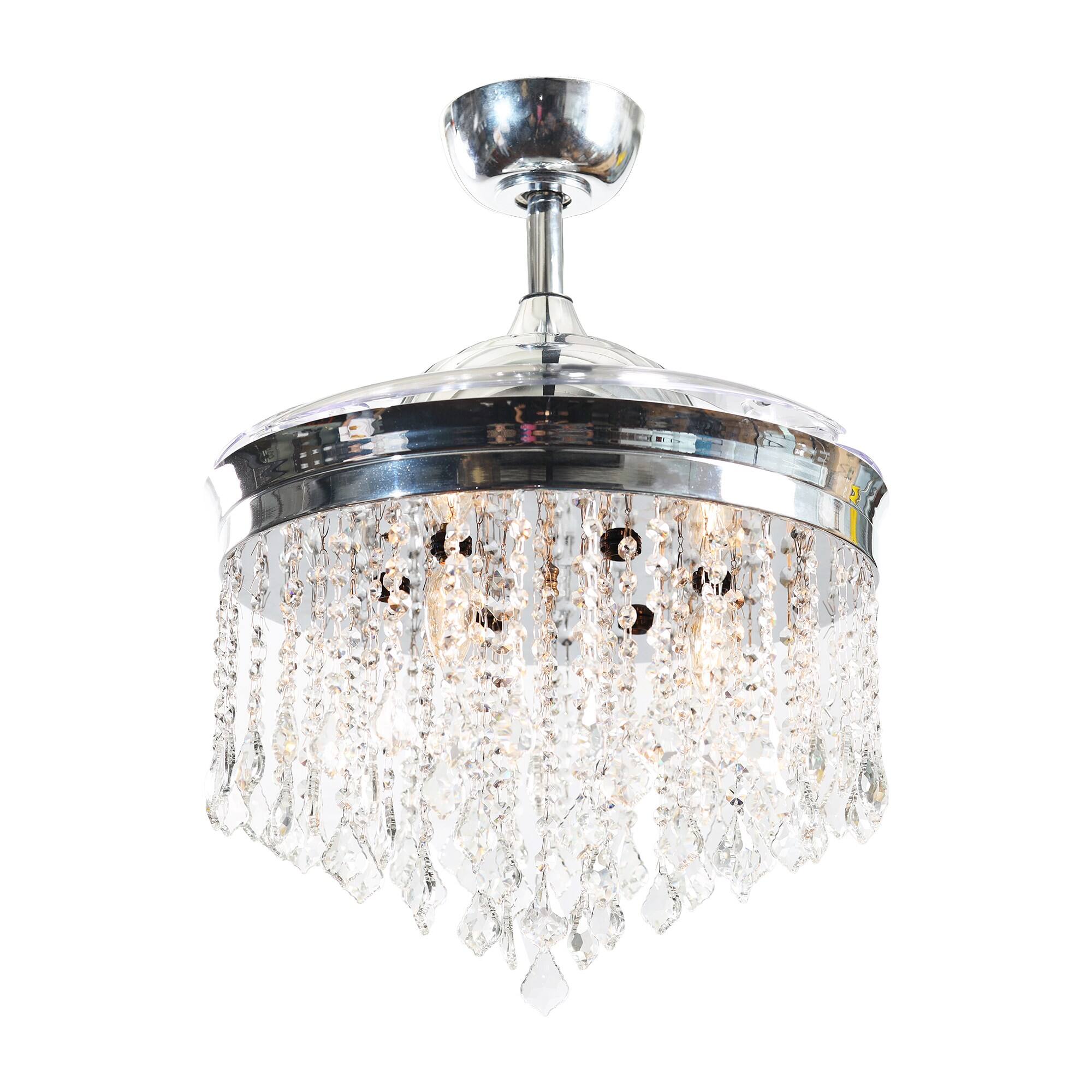 Alt View 8. Parrot Uncle - 42" Modern Chrome Crystal Ceiling Fan Chandelier with Remote - Chrome.