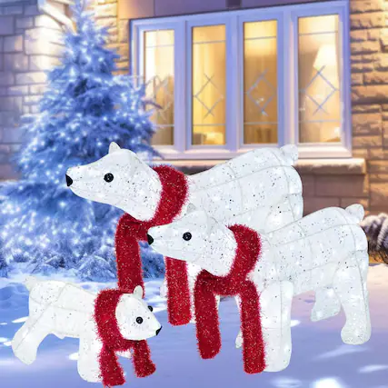Front. Wikistore - WIKISTORE 3-Piece Lighted Polar Bear Family Outdoor Christmas Decorations 140 LED White.