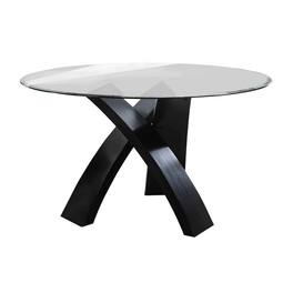 Manhattan Lane - Round Glass Top Dining Table with Criss Cross Tripod Base - Black