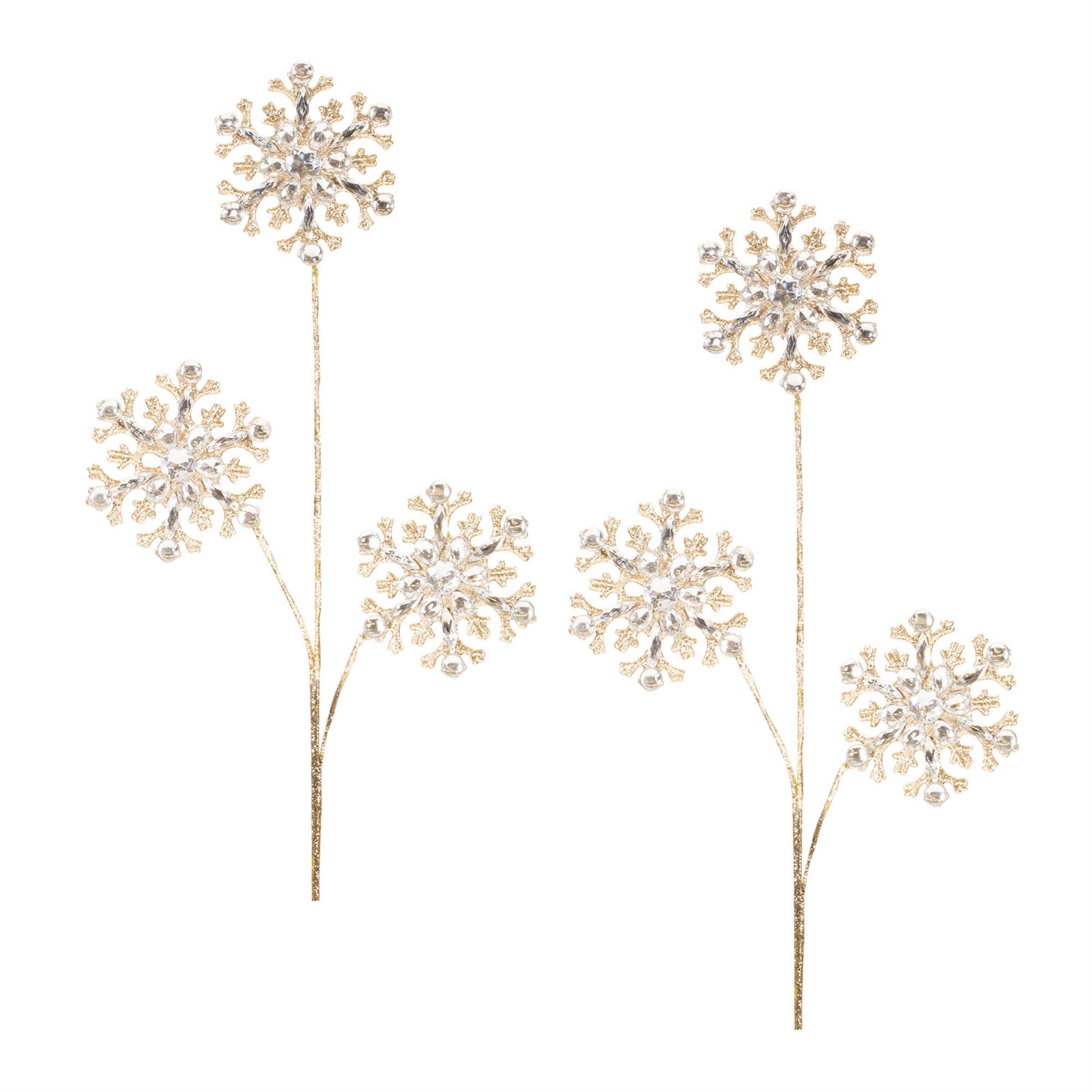 Alt View 4. BreeBe - Jeweled Snowflake Spray (Set of 2) - Silver, Gold.