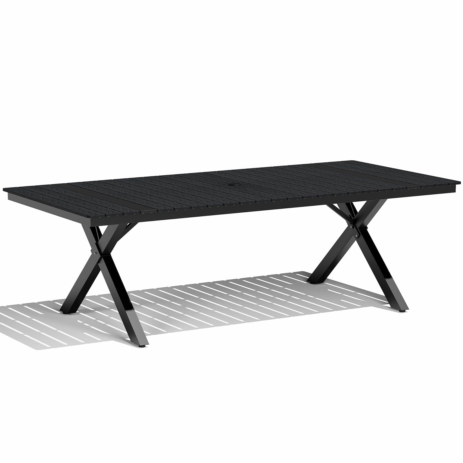 Crestlive Products - Outdoor Aluminum Patio Dining Table with Umbrella Hole Waterproof Wood-Like Tabletop - Black