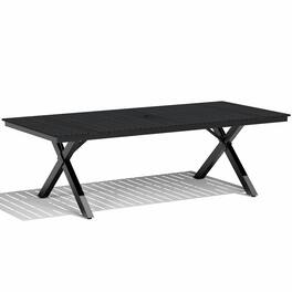 Crestlive Products - Outdoor Aluminum Patio Dining Table with Umbrella Hole Waterproof Wood-Like Tabletop - Black