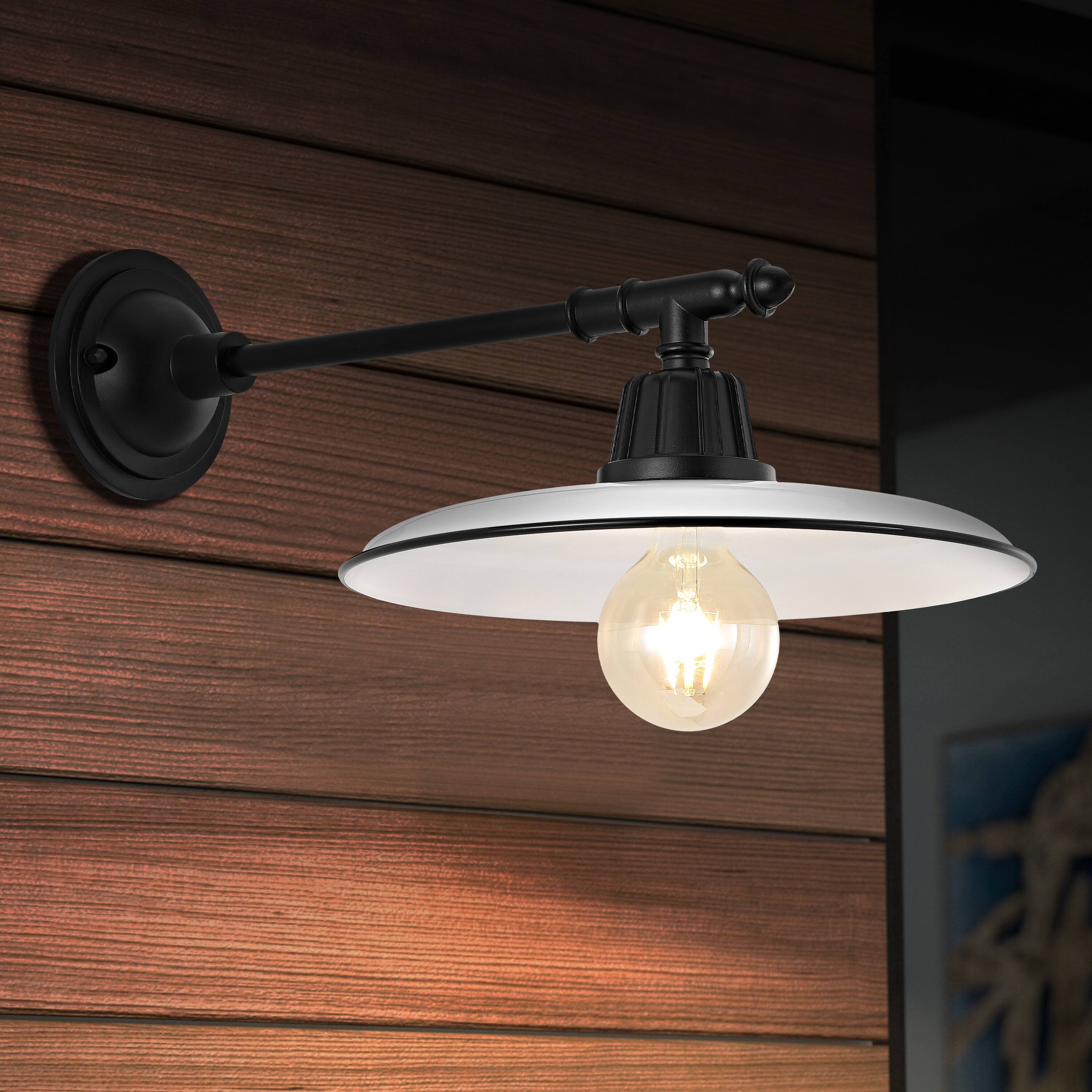 Alt View 7. Jonathan Y - Bonner 12" 1-Light Farmhouse Industrial Indoor/Outdoor Iron LED Victorian Arm Outdoor Sconce, White - White/Black.