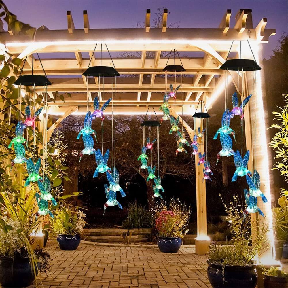 Alt View 2. Fabibe - Solar Hummingbird Wind Chime Color Changing Solar Mobile Wind Chime Outdoor Mobile Hanging Patio Light Solar - Default.