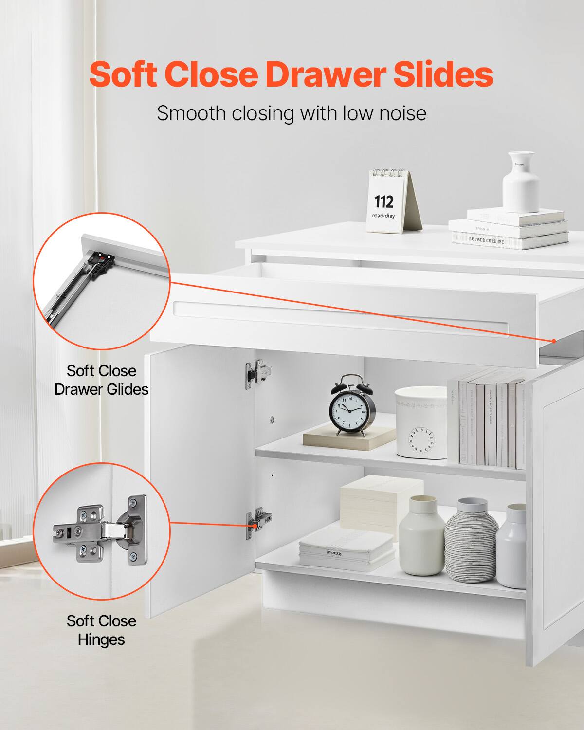 Soft Close Drawer Slides  
Smooth closing with low noise  

Soft Close Drawer Glides  

Soft Close Hinges