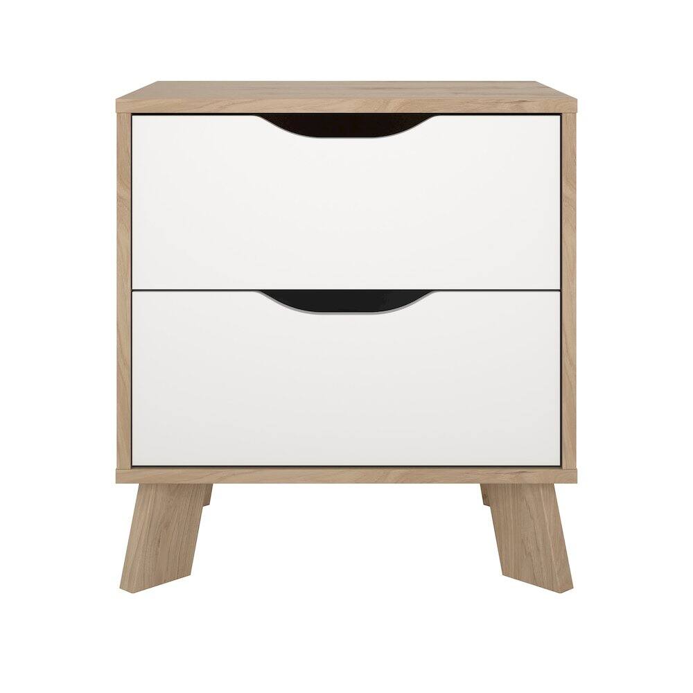 Front. Tvilum - Ikast 2 Drawer Nightstand, Jackson Hickory/White - Brown.