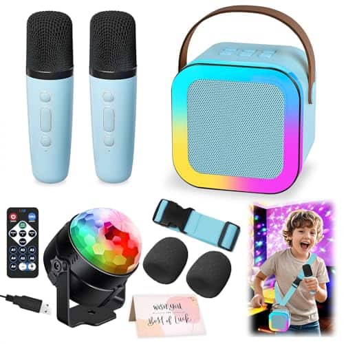 Pacoar Cade - Light Lamp Karaoke Machine For Portable With 2 Wireless Microphones 1 Disco Ball Strobe Lamp 7 Modes Stage Light Home - Blue