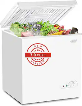 CheryLife - 3.5 Cu.Ft Mini Chest Freezer 7 Gears Temperature Control Compact Deep Freezer with Top Open Door - White