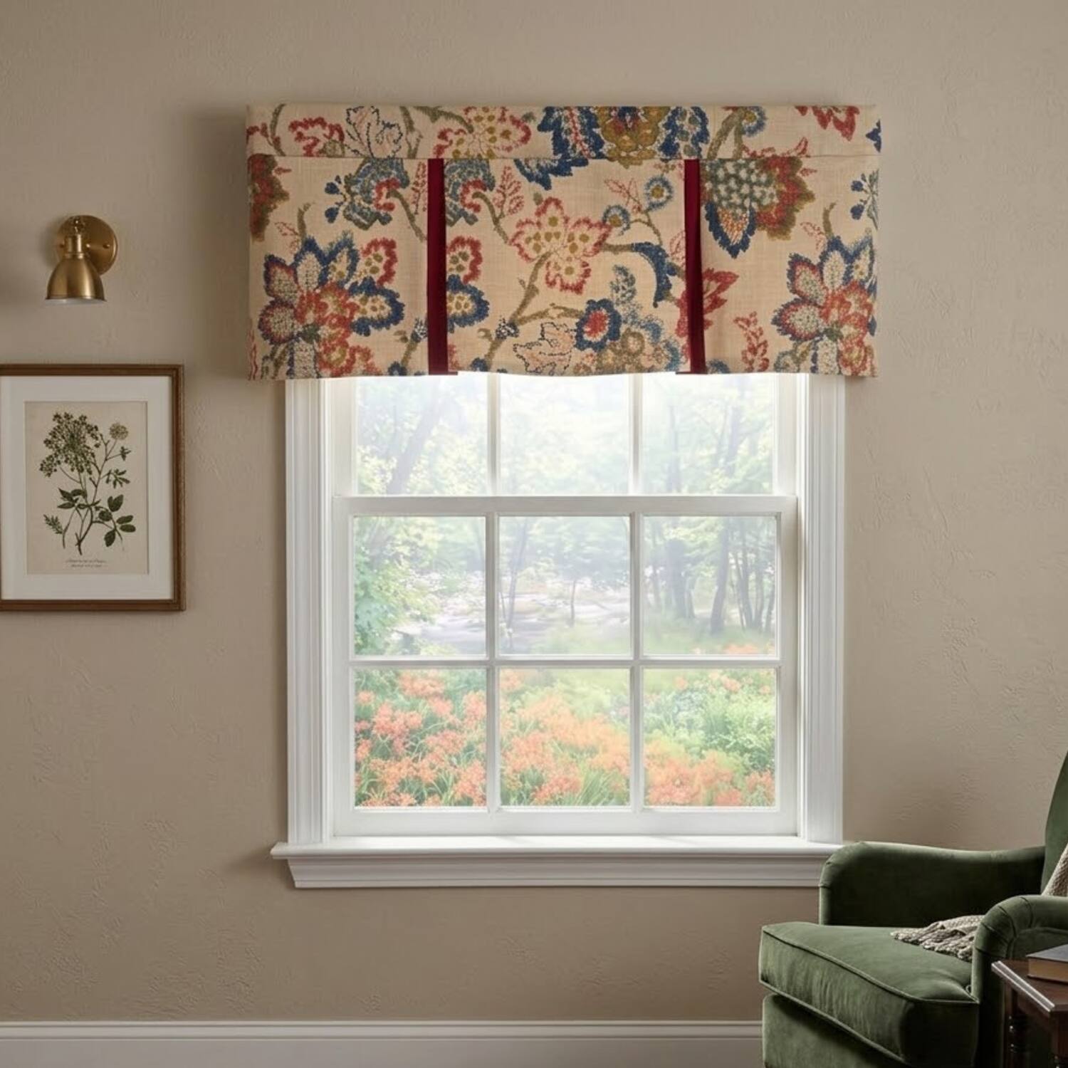 Angle. RLF Home - RLF Home Silvia Pleated Window Valance 100% Cotton Rod Pocket 50" x 17" Multi - Multi.