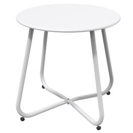 DOMETOUR - Steel Patio Side Table, Weather Resistant Outdoor Round End Table - White