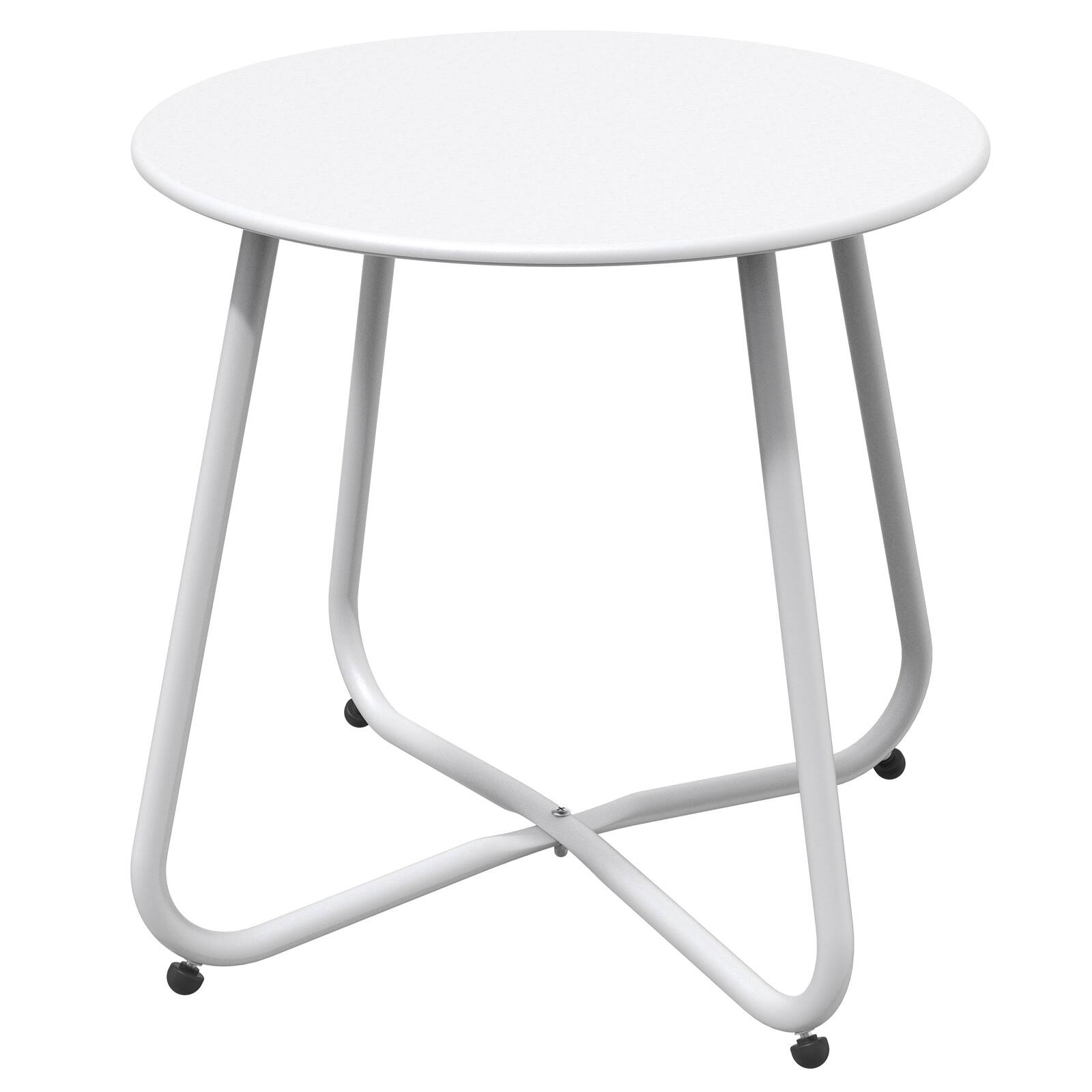Front. DOMETOUR - Steel Patio Side Table, Weather Resistant Outdoor Round End Table - White.