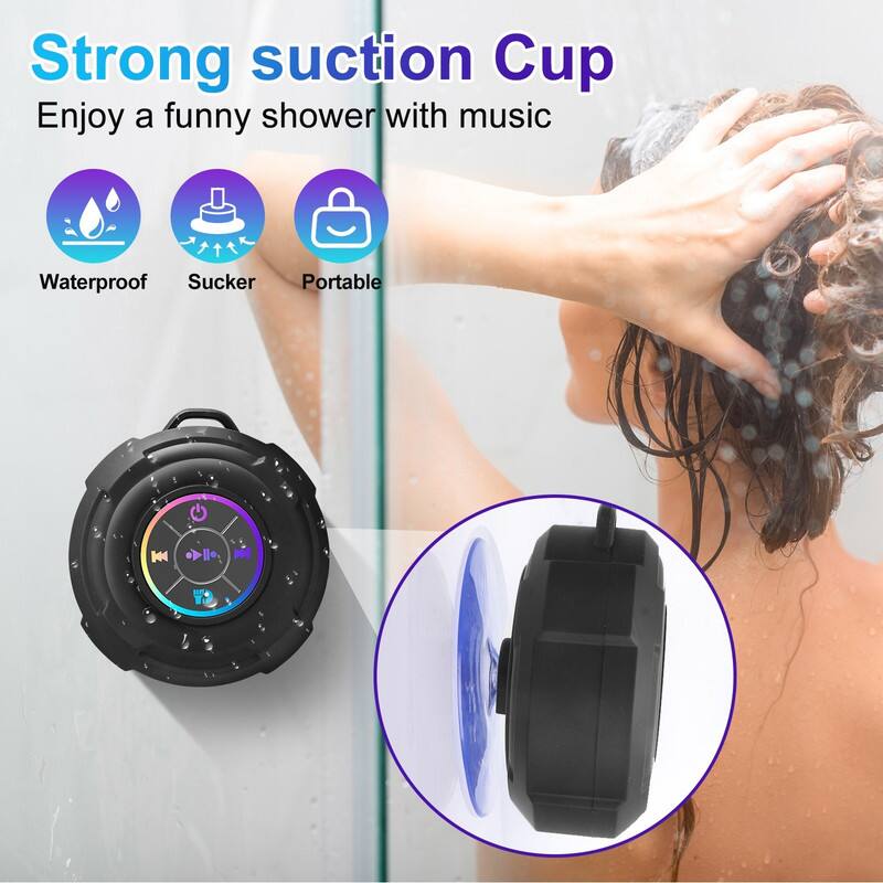 Strong suction Cup  
Enjoy a funny shower with music  

Waterproof  
Sucker  
Portable