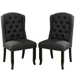 Manhattan Lane - Bega 23 Inch Dining Chair, Set of 2, Wingback, Button Tufted - Gray, Antique Black