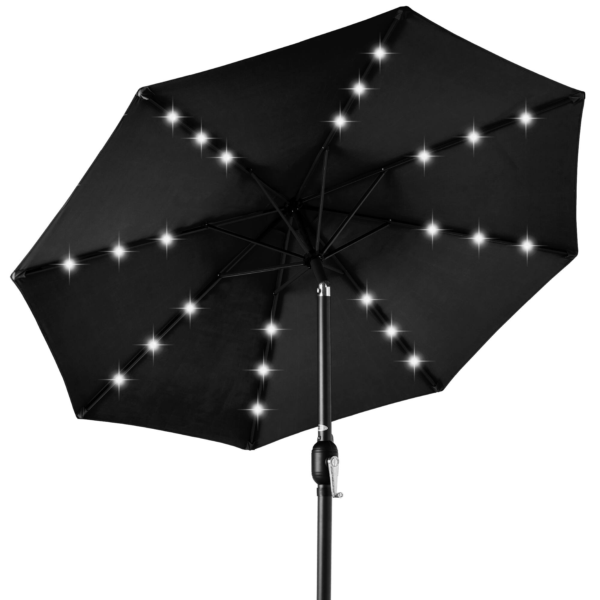 Best Choice Products - 10ft Solar LED Lighted Patio Umbrella w/ Tilt Adjustment, UV-Resistant Fabric - Black