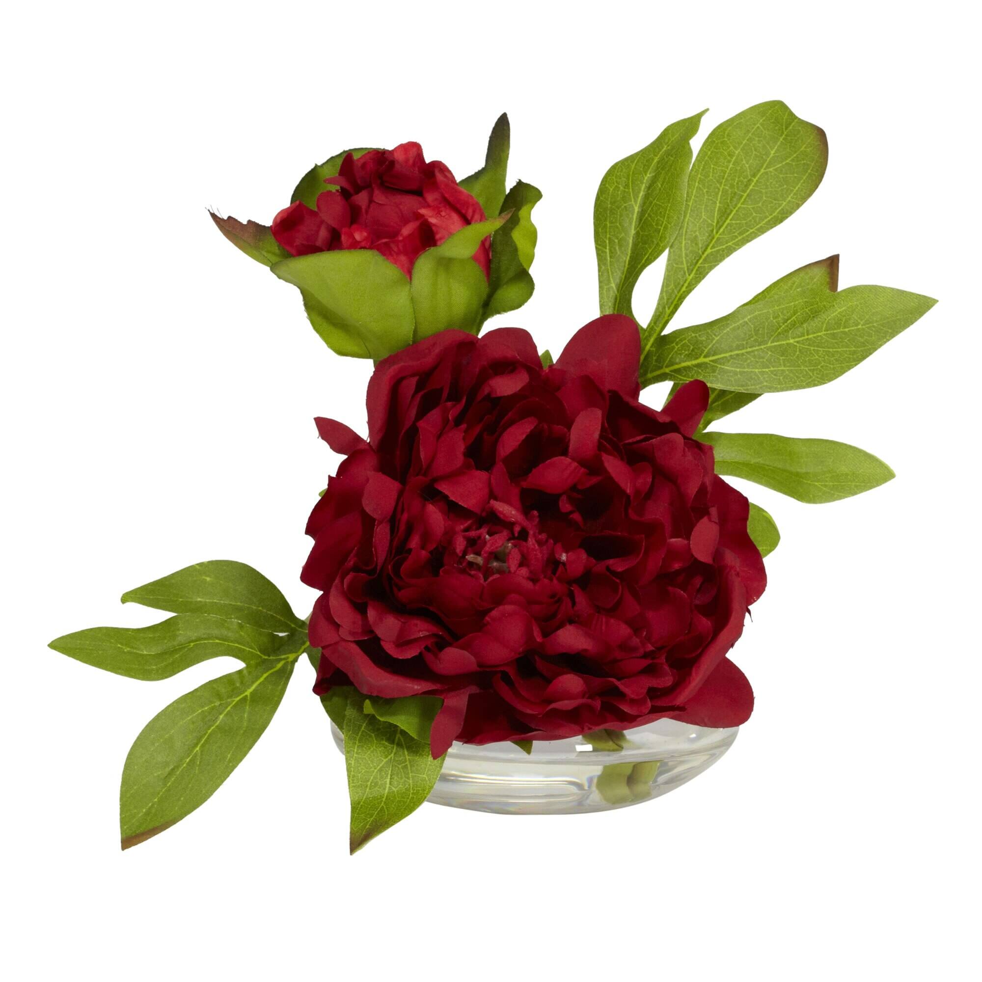 Back. BreeBe - 6" Peony w/Glass Vase (Set of 3) - Assorted.