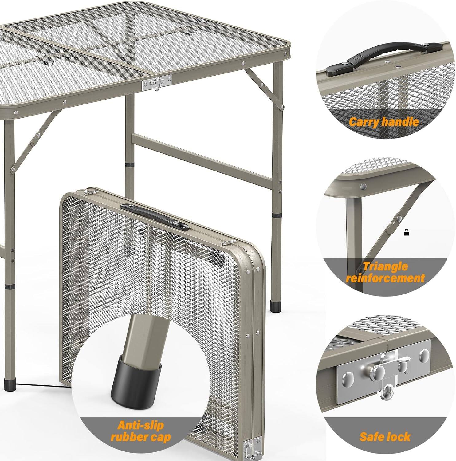 - Carry handle
- Triangle reinforcement
- Anti-slip rubber cap
- Safe lock